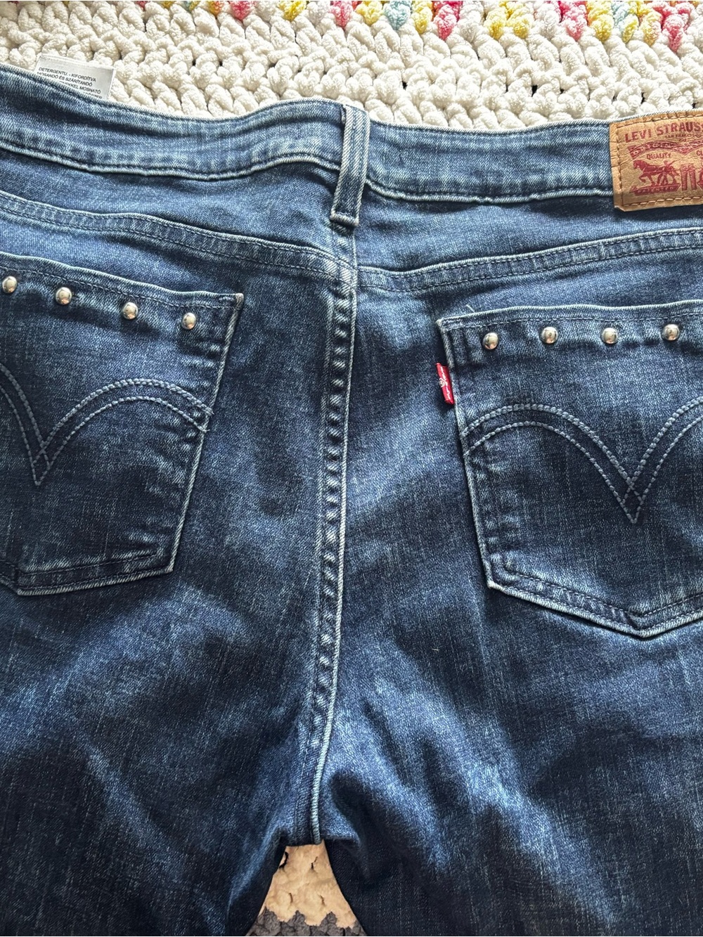 Levi's Women's Dark Blue Studded Back-Pocket Straight Leg Jeans *stretch*